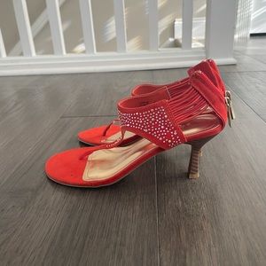 Bamboo Orange Kitten Heels with back Zipper